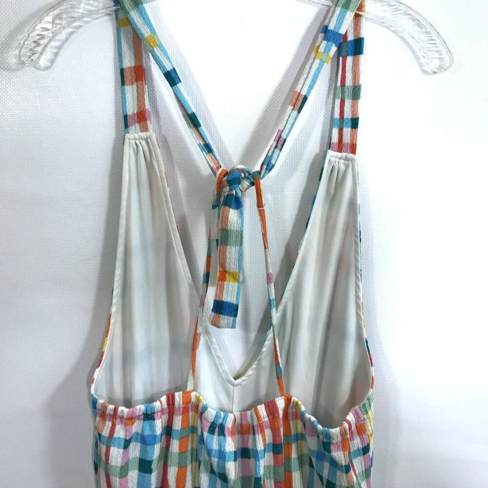 Cato Casual V-Neck Smocked Midi Dress Multi-Color Check Print S - Picture 8 of 10